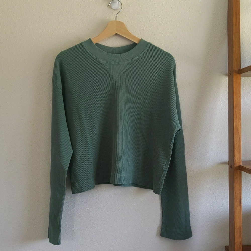 NWT Back Beat Co. Teal Organic Cotton Waffle Knit Pullover - Foliage Sz M